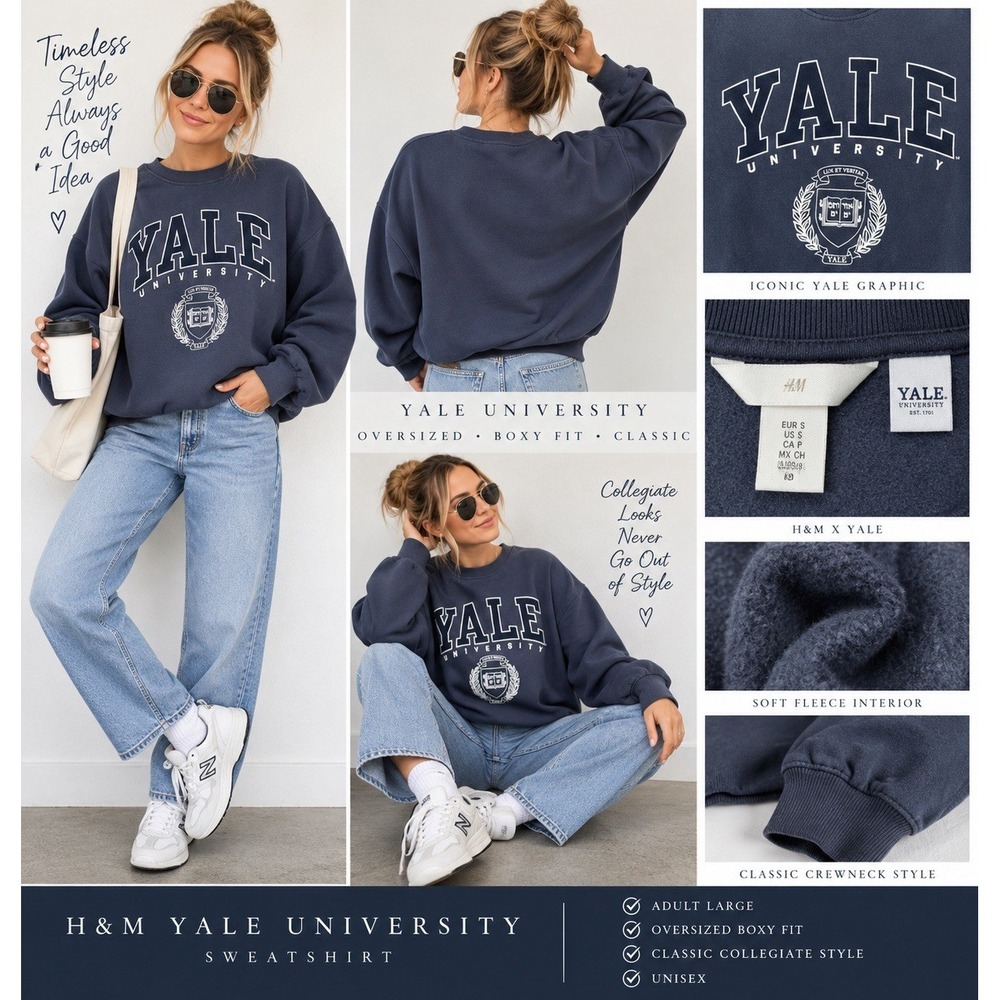H&M Yale University Sweatshirt Adult S Navy Oversized Boxy Collegiate Crewneck